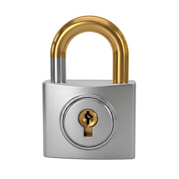 Closed padlock with golden keyhole and combination dial