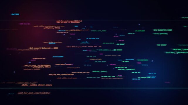 Programming Code Background with Glowing Digital Technology and Cybersecurity Data Animation