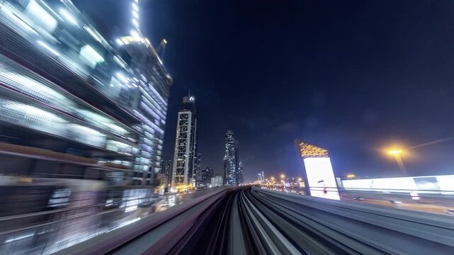 dubai downtown from the dubai metro train at night