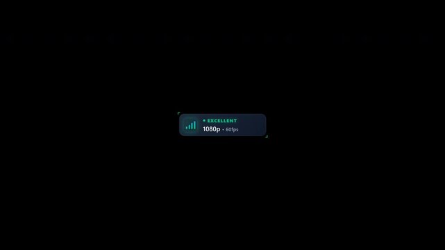 High-tech broadcast stream quality indicator animation with dynamic elastic signal bars and HUD elements