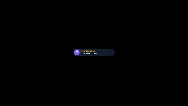 Premium 3D elastic streamer follower donation alert banner with smooth expanding animation and shimmer sweep