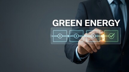 Obraz premium Green energy concept with a person interacting with a digital interface