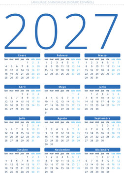 Spanish calendar 2027 Spain calendario espanol vector printable illustration design