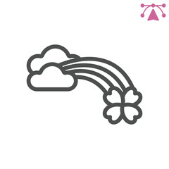 Naklejka premium Rainbow with clouds and clover line icon, saint patrick day concept. Vector graphics. Hope, weather sign and editable stroke, outline style icon for mobile or web design.