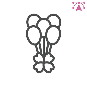 Balloon bouquet line icon, irish decorations concept. Vector graphics. Balloons with clover sign and editable stroke, outline style icon for mobile or web design.