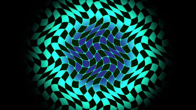 Abstract neon blue and cyan wavy checkered pattern motion background, loop