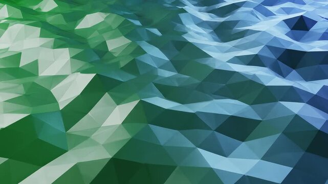 Abstract low poly waves moving with green and blue gradient lighting for digital backgrounds