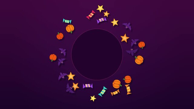 Animated Halloween elements rotating around a central copy space