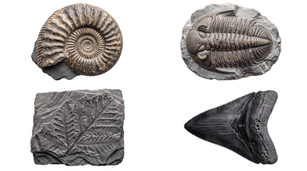 Collection of ancient fossils: isolated on png transparent background © PNG Studio 99