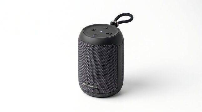 Portable wireless bluetooth speaker isolated on white background for audio technology