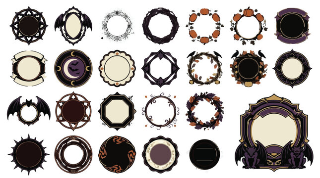 Halloween elements set. Witchcraft frames and borders collection. Symbol icon assortment graphic. Witchcraft frame