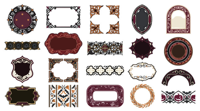 Vintage Victorian Labels and Borders Collection. Ornate Retro Frames, Badges, and Decorative Elements Set. Antique Ornamental Design Graphic Resources.