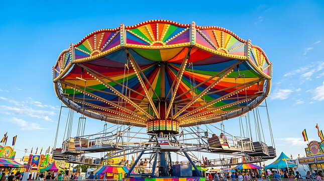 Colorful carnival swing ride at a fairground.