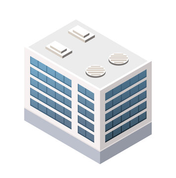 Isometric modern building with city street section
