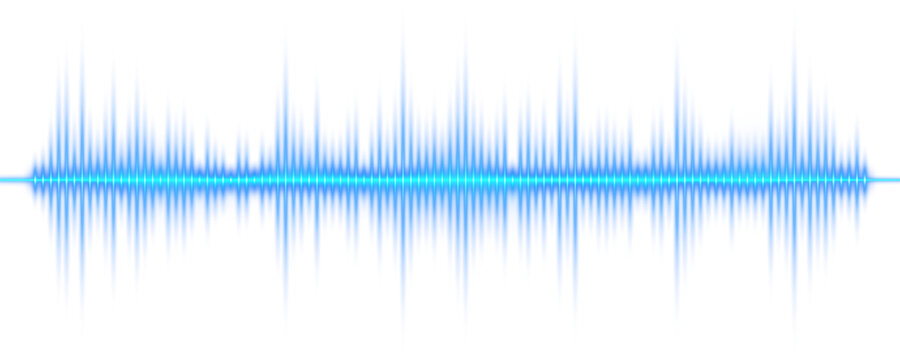 Glowing blue sound wave audio frequency background with abstract waveform pulse and digital signal technology on transparent png overlay