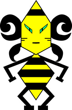 Geometric cyber bee vector character. Stylized mechanical hornet or wasp robot icon for gaming and logos. Isolated on white background.