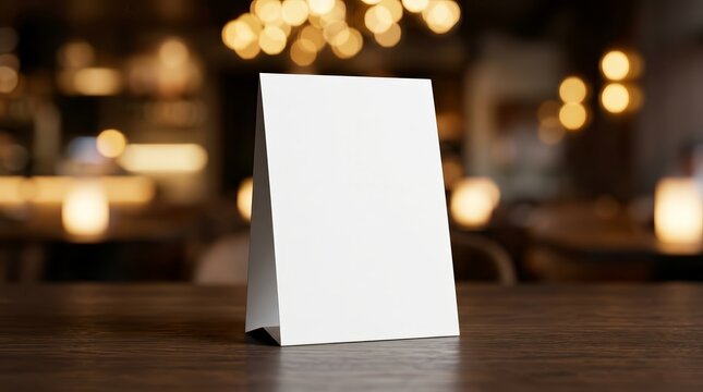 Restaurant menu stand mockup with a blurred background and key visual layout.