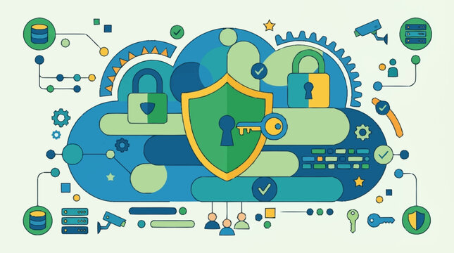 Cloud Security Infographic With Shield And Lock Icons.