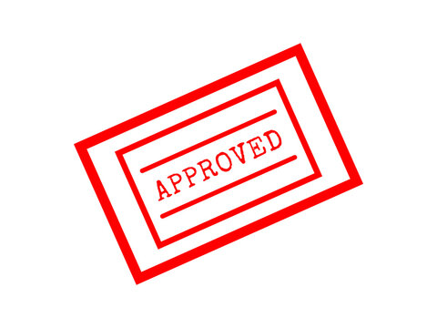 Red approved stamp icon with text in a rectangular frame for business documents isolated on transparent background