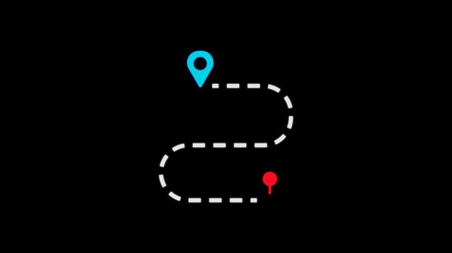 Glowing Location Navigation Route with Blinking Path and Animated Red Pin