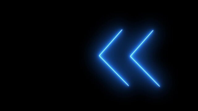 Blue neon chevron arrows glowing on black background, futuristic digital technology motion
