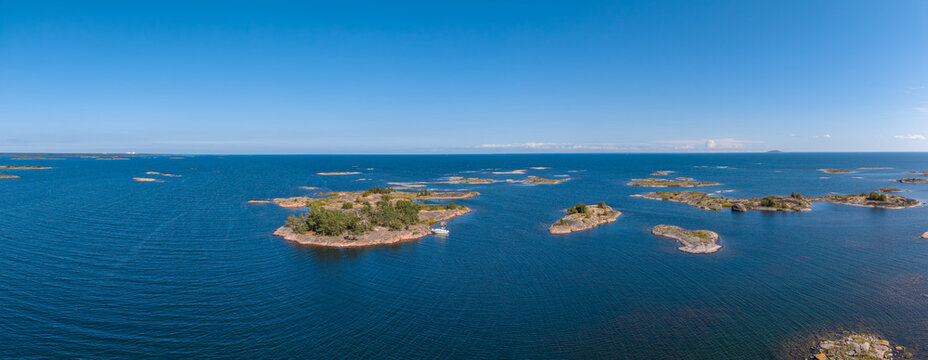 Aerial view of Virbo with Ek&ouml; Archipelago. Beautifully scenic nature reserve located along the Baltic Sea coastline in Kalmar County, Sweden