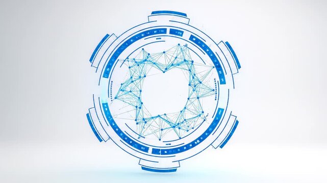 Abstract digital network sphere forming with glowing lines and nodes in a clean studio setting with subtle camera movement