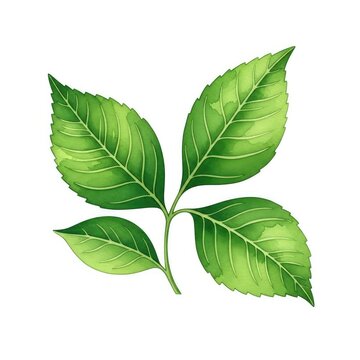 Beautiful green leaves hand-painted with watercolors on grainy art paper, showcasing organic shapes and fresh botanical foliage details, vibrant, paper, art