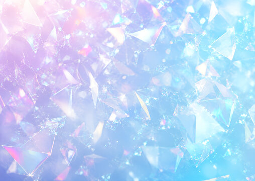 Abstract Crystalline Diamond Low Poly Background with Pink and Blue Iridescent Light Refraction