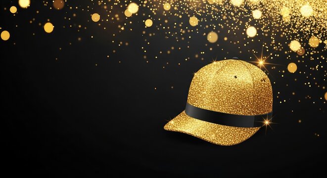 Elegant black background adorned with shimmering gold glitter particles and glowing bokeh lights, creating a luxurious festive atmosphere, brilliance, luxury, effect