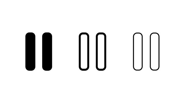 Pause button icon set in solid, medium, and thin line isolated on transparent background