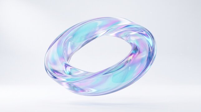 3D Abstract Holographic Translucent Glass Mobius Ring on Light Background