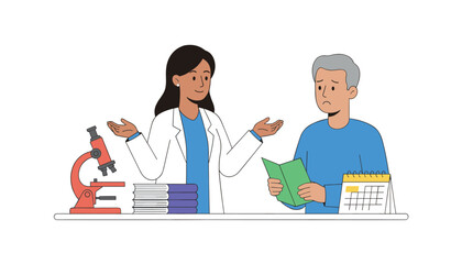 Obraz premium Doctor speaks with a worried male patient about his medical records at a table.