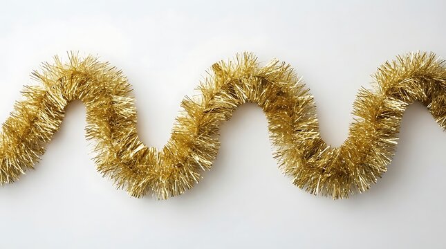 Golden christmas tinsel garland isolated on white background