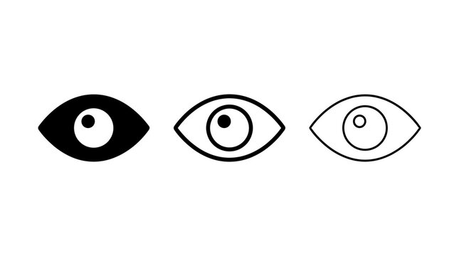 Eye icon set, view and visibility symbols isolated on transparent background