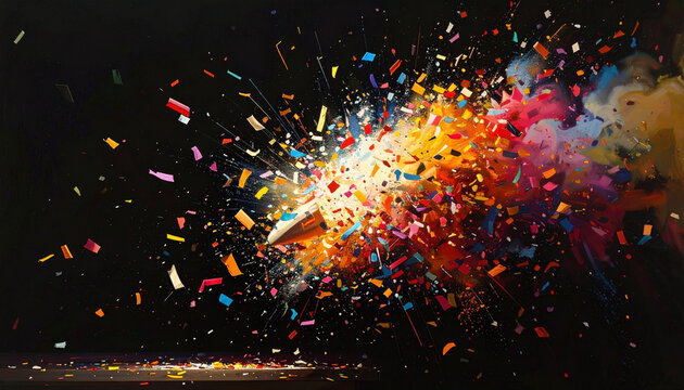 Colorful explosion of confetti and powder against black
