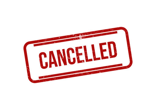 Red cancelled stamp or badge with bold white text isolated on transparent background
