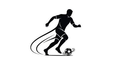 Fototapeta premium Dynamic soccer player silhouette dribbling a football with motion lines, capturing speed, agility, and the excitement of a sport match.