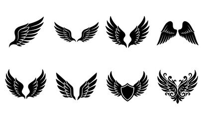 Fototapeta premium Wings Icon Set. Black Wing Badges and Vector Symbols