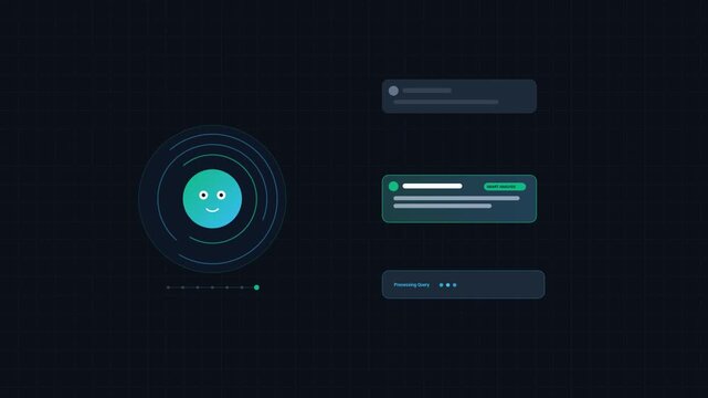 Abstract Digital Interface with Animated Smiling Face and Loading Progress Elements
