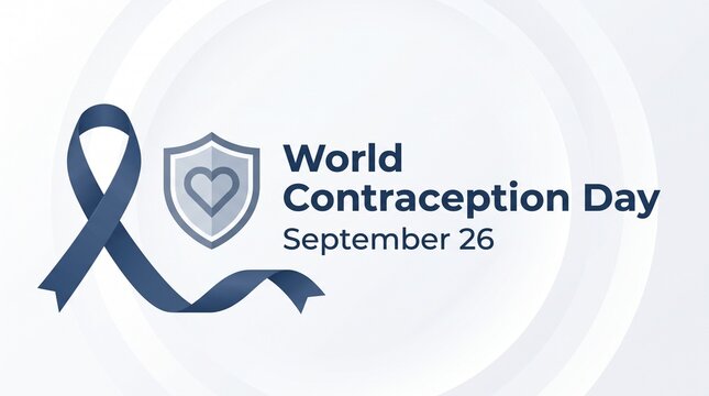 World contraception day promotional graphic featuring blue ribbon symbol