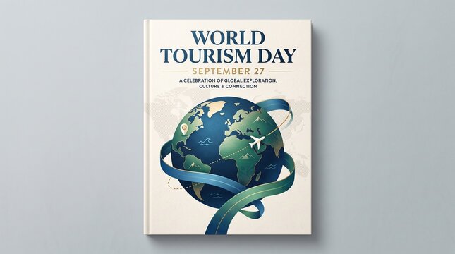 World tourism day poster with globe illustration and celebratory text