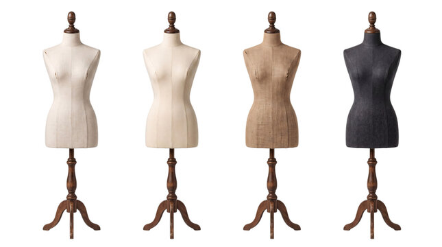 Four dressmaker's mannequins in various png on isolated transparent background