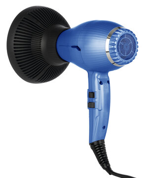 A blue and black hair dryer isolated on transparent background