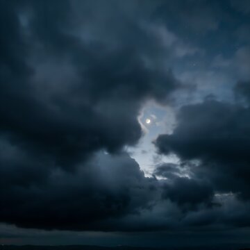 Square Moody Night Cloudscape With Moon Shining Through Dramatic Dark Rolling Storm Clouds