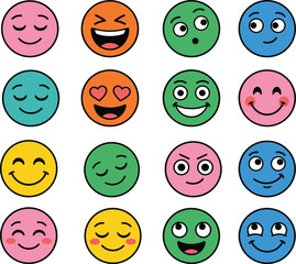 Fototapeta premium Set of colorful flat vector emoji faces showing various emotional expressions and moods