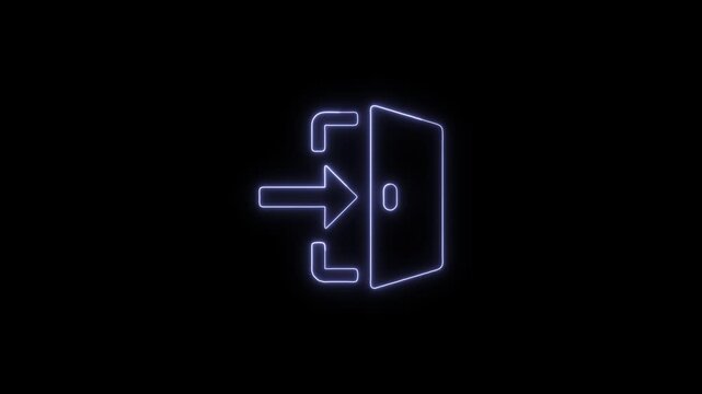 Glowing Neon Login Door Icon Animation on Black Background, User Access, Sign In and Digital Security Concept