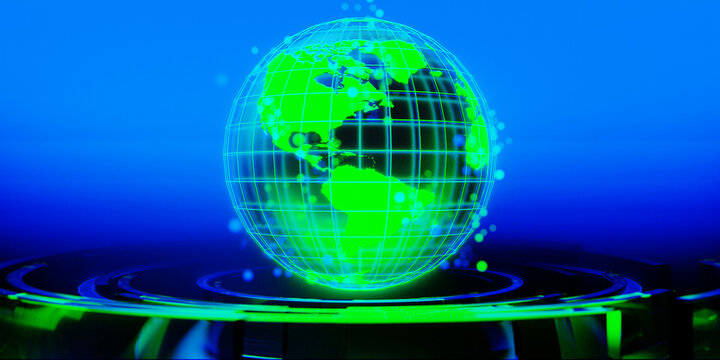 global earth planet 3d illustration rendering for technology in scifi futuristic style, a particle light  network of globalization