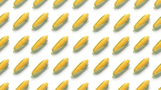 Seamless pattern of fresh yellow corn cobs on a white background