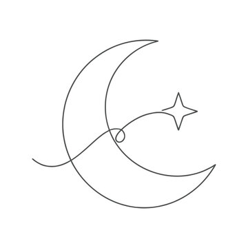 Crescent moon and star icon minimal vector illustration with clean lines and monochrome design for logo and branding use